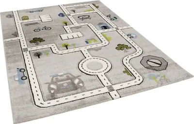 Produktbild von Kinderteppich | Spielteppich | Kurzflor | Verschiedene Motive, Größe:120x170 cm, Farbe:Grau
