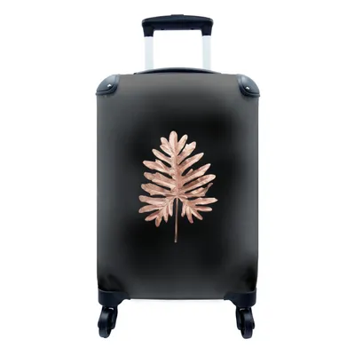 Produktbild von MuchoWow® Koffer Handgepäck Trolley Rollkoffer Kleine Reisekoffer mit 4 Rollen - Roségold - Blatt - Schwarz - Cabin Size < 55x40x23 cm & 55x40x20 cm - Fotokoffer - Kabinenkoffer - Boardgepäck - Reise-Box - Reisekoffer - Reisegepäck - Koffer mit Bild - Trolley für Kinder