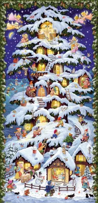 Produktbild von Korsch Waldhaus Bild-Adventskalender mit Engel und Zwerge, golden, geglimmert, 24 Türchen