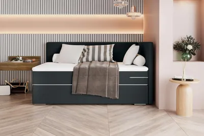 Produktbild von 99rooms Phönix Mini Plus Boxspringbett 120x200 cm Webstoff MALMO_NEW Anthrazit Seitenteil rechts