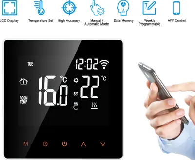 Obrázok produktu pre Inteligentný termostat Wi-Fi Digitálny regulátor teploty APP Control LCD displej s dotykovou obrazovkou Týždenný programovateľný termostat elektrického podlahového vykurovania pre domácnosti Škola Kancelária Hotel 16A