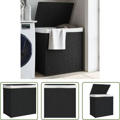 Immagine prodotto di The Living Store Cesto per la biancheria con 2 scomparti Nero 53x35x57 cm Poly Rattan