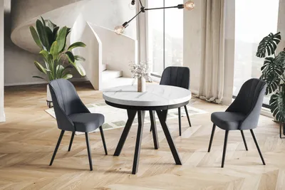 Image de AlpiMeble Table de Salle à Manger Evo, Table de Salon Extensible, Lateau Stratifié 36 mm, Pieds Stables, Diamètre 80 cm - Marbre - Collection Evo