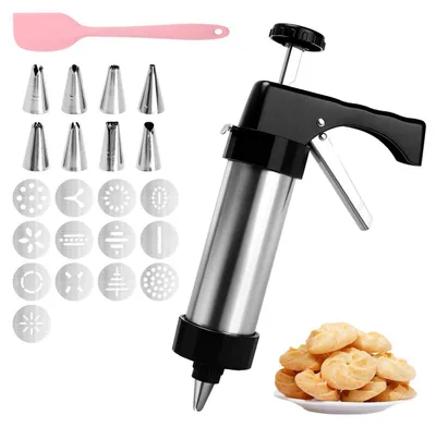 Produktbild von Gebäckpresse mit 13 Formen & 8 Tüllen, Silikonspatel, Teigpresse für Kuchen & Kekse