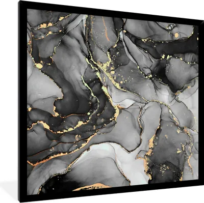 Produktbild von MuchoWow® Gerahmtes Poster Marmor - Schwarz - Gold - Grau 40x40 cm - Poster mit Schwarzem Bilderrahmen Wandposter Rahmen Foto Bilder - Mit Rahmen - Wanddekoration Schlafzimmer