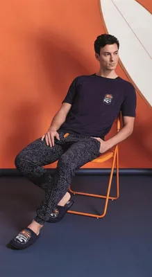 Produktbild von Sorbetto Herren gemütlicher Schlafanzug als Langer Pyjama aus Baumwolle, Kurzarm Dunkelblau, Gr. M