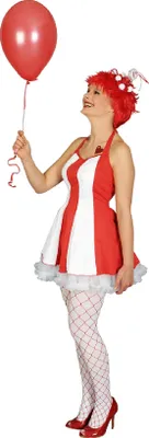 Produktbild von K31250202-36-38 rot-weiß Damen Clown Mädchen Zirkuskleid Gr.36-38