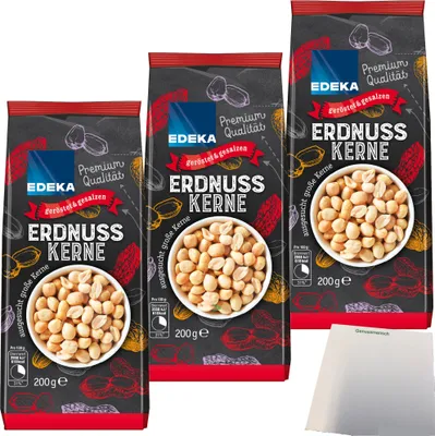 Produktbild von Edeka Erdnusskerne Erdnüsse geröstet und gesalzen 3er Pack (3x200g Packung) + usy Block