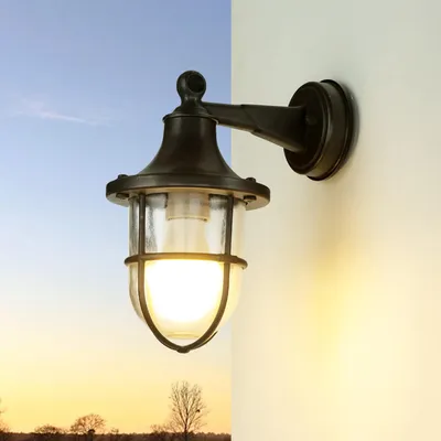 Immagine prodotto di Applique da esterno IP64 nero antico E27 vetro ottone marittimo lampada da esterno parete HausGarten