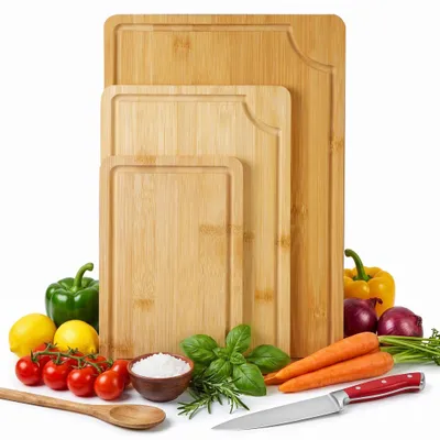 Image de IvoQ Set de Planches à Découper en Bambou - 3 Pièces - Durable & Écologique - Parfait pour Toute Cuisine