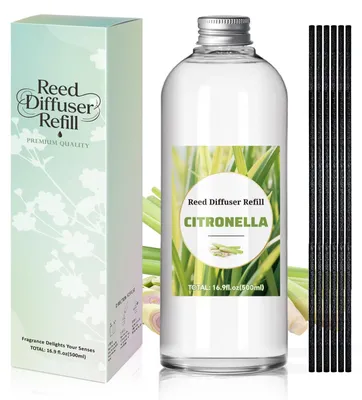 Image de Diffuseur d'air Citronnelle 500 ml - Bâtonnets parfumés - Parfum longue durée - Parfum naturel - Ambiance rafraîchissante