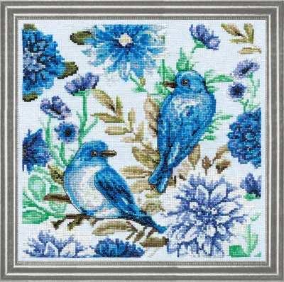 Obrázok produktu pre Súprava na vyšívanie krížikom "Modrí vtáci", počítanie vzorov, 25x25cm