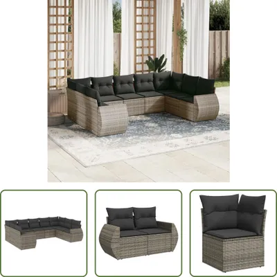 Produktbild von The Living Store 9-tlg. Garten-Sofagarnitur mit Kissen Grau Poly Rattan