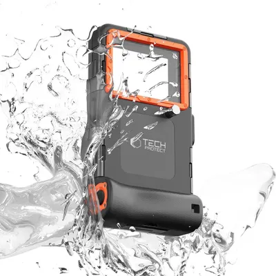 Produktbild von Tech-Protect Ipx8 Universal Wasserdichtes Tauchgehäuse Schwarz/Orange