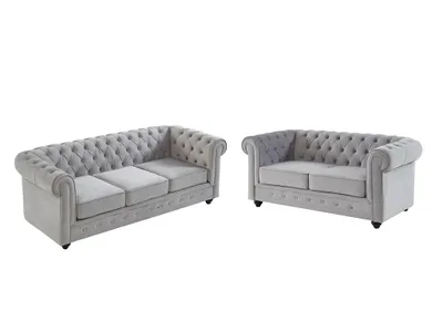 Produktbild von Couchgarnitur 3+2 - Samt - Hellgrau - CHESTERFIELD