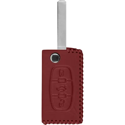 Produktbild von PhoneNatic Echtleder stitched Schlüssel Hülle kompatibel mit der Peugeot 307 / 408 / 407 / 607 3-Tasten Fernbedienung in rot Klappschlüssel 3-Key
