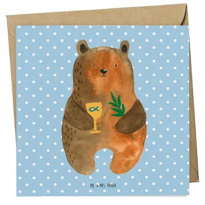 Produktbild von Mr. & Mrs. Panda Glückwunschkarte Bär Konfirmation - Blau Pastell - Geschenk, Grußkarte, anlasskarte, Teddy, doppelkarte, Evangelisch, Kirche, faltkarte, Klappkarte