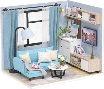 Image de Habarri | Maison Miniature - DIY Maison de Poupées - Maison en Bois avec Meubles et éclairage LED - Cadeau pour Enfants - La Chambre D'Antek