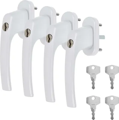 4 x Alu Fenstergriff in Weiß RAL 9016 abschließbar - Stiftlänge 30mm