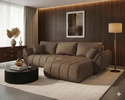 Image de Canapé d’angle SYDNEY PREMIUM droit marron velours Monolith 9 - fonction couchage, coffre de rangement pour la literie