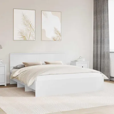 Obrázek produktu pro Maison Exclusive – rám postele s čelem, bílý, 200 x 200 cm, dřevěný materiál