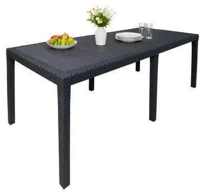 Produktbild von Gartentisch Roma, Rechteckiger ausziehbarer Esstisch, ausziehbarer Gartentisch in Rattan-Optik, 100 % Italy, 150x90h72 cm, Anthrazit