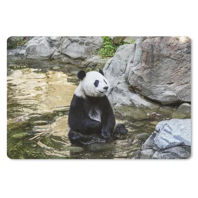 Produktbild von MuchoWow® Schreibtischunterlage Panda - Fluss - Stein 60x40 cm - XXL Mauspad - Großes Mauspad