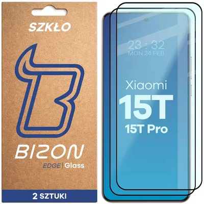 Produktbild von 2x Gehärtetes Glas für Xiaomi 15T / 15T Pro, Bizon Glass Edge Duo, Schwarzer Rahmen