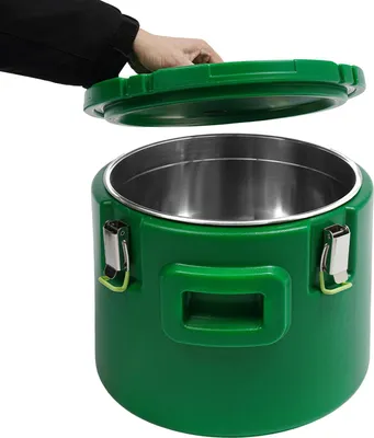 Obrázek produktu pro Izolovaná nádoba na polévku – Gastro Thermobox/ohřívač jídel – objem 15 l – izolace 8–12 hodin – vnitřní nádoba z nerezové oceli 201 – max. 100 °C – vnitřní rozměry 31 × 23 cm – zelená