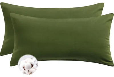 Produktbild von Kissenbezug 40x80 cm Baumwolle Olivgrün 2er Set mit Reißverschluss
