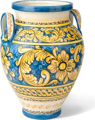 Produktbild von TERRECOTTE DEL SOLE - Original sizilianische Vase H 40 cm mit Henkeln, von Hand gefertigt und verziert., 40 x 32 cm