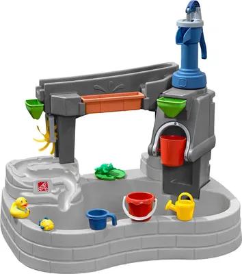Produktbild von Step2 Pump & Splash Discovery Stone Pond Planschbecken aus Kunststoff für Kinder - Grau | Wasser Spielzeug / Wasserspieltisch für den Garten mit 10-teiligem Zubehörset