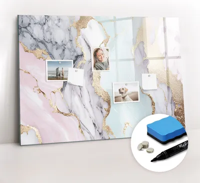 Produktbild von Magnetpinnwand Memoboard - Zubehörsatz - Schwarzer Marker + Schwamm + Magnete - 100 x 70 cm - Marmor