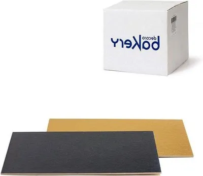 Immagine prodotto di 50 piatti da torta - 30 x 20 x 3 cm - Oro e nero - Cartone rivestito - Foglio impermeabile - Per servire i dolci