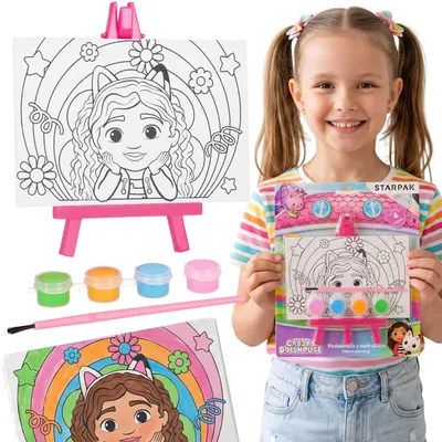 Produktbild von Gabby's Dollhouse bedruckte Malunterlage auf Staffelei, Kreativset, Malset
