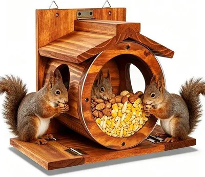 Produktbild von Eichhörnchen Futterhaus aus Holz - Eichhörnchen Futterstation - Eichhörnchen Haus wetterfest - Eichhörnchen Futterstation mit 2 Eingängen und Sitzplattformen - Eichhörnchen Haus für Eichhörnchen Futter