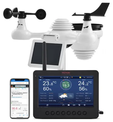 Produktbild von VEVOR 7-in-1 Wireless Wetterstation, 19 cm (7,5 Zoll) großes Farbdisplay, digitale Wetterstation für drinnen und draußen, für Temperatur, Luftfeuchtigkeit, Windgeschwindigkeit/-richtung, Regen, UV, mit Vorhersagedaten, Alarm, Benachrichtigungen, WLAN, 7 Zoll TFT