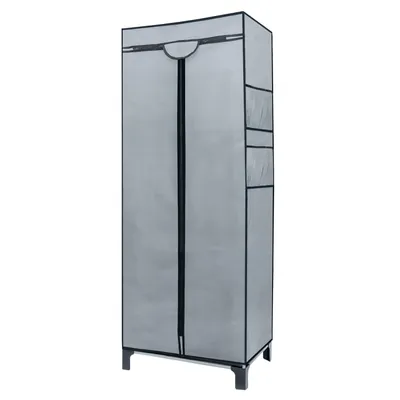 Produktbild von Intirilife Faltschrank 68 x 45 x 175 cm in GRAU - Mit Reißverschluss Stoffschrank Kleiderschrank mit Kleiderstange, Fächern und Seitentasche - Camping Steckschrank Textil Garderobe