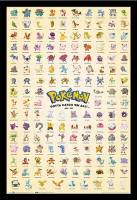 Immagine prodotto di Pokemon - Pokémon - Poster - Primera Generacion + cornice rimovibile, Shinsuke® Maxi MDF nero, disco acrilico