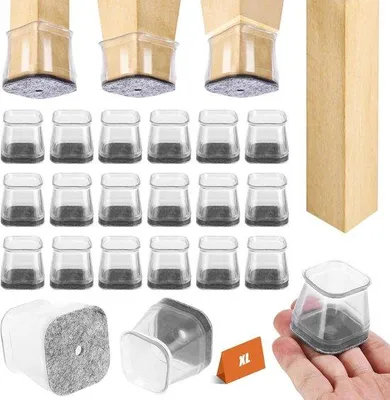Productafbeelding van Stoelpotdoppen, rechthoekig - 30 stuks - Beschermhoezen van vilt voor stoelpoten - transparante siliconen coating