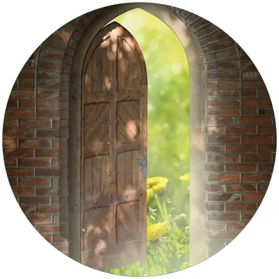 Produktbild von Wallario Premium Glasbild, freischwebende Optik, kräftige Farben, rund 50cm Durchmesser, Motiv Offene Pforte