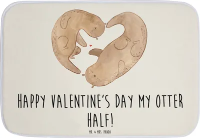 Produktbild von Mr. & Mrs. Panda Badvorleger Otter Valentine - Weiß - Geschenk, für Frauen, Badezimmer Matte, Badteppich, Badematte, Valentinstag, Hochzeitstag, Duschvorleger, Freund