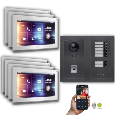 Produktbild von Goliath IP Video Türsprechanlage: 10-Zoll 7 Familienhaus, Fingerprint, Anzeige, Anthrazit  : 10 Zoll Weiß : Unterputzdose Monitor Farbe: 10 Zoll Weiß Montage: Unterputzdose