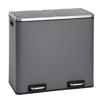 Produktbild von SVITA TM2X24 Mülleimer grau 48 Liter (2x24L) Treteimer Küche Papierkorb Mülltrenner Abfall Stahl Büro