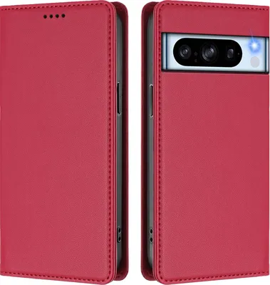 Obrázek produktu pro Kožené pouzdro pro Google Pixel 8 Pro, magnetické flipové pouzdro zPolyuretankůže se stojánkem Červená