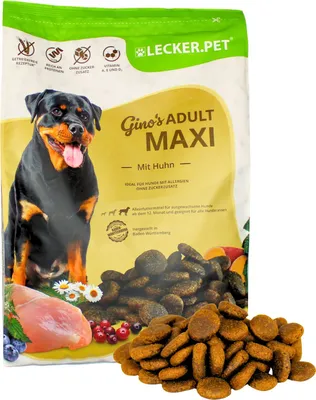 Produktbild von 4 kg Lecker.Pet® Gino's Adult Maxi mit Huhn Hundefutter Trockenfutter Vollnahrung