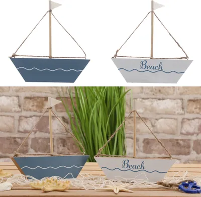 Produktbild von Deko-Segelboot Holz blau oder weiß