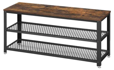 Produktbild von Schuhbank mit Metallgestell, 2 Ablagen | Vintage braun-schwarz | 100x30x45cm