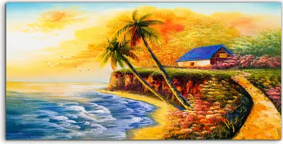 Produktbild von Coloray Canvas 120x60  Wandbild Leinwand Bilder Meeresküste Haus Sonnenuntergang