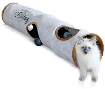 Immagine prodotto di Tunnel per gatti con 3 aperture e palline giocattolo - Pieghevole - Grigio